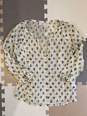 Velvet Cream Blouse with Black Print